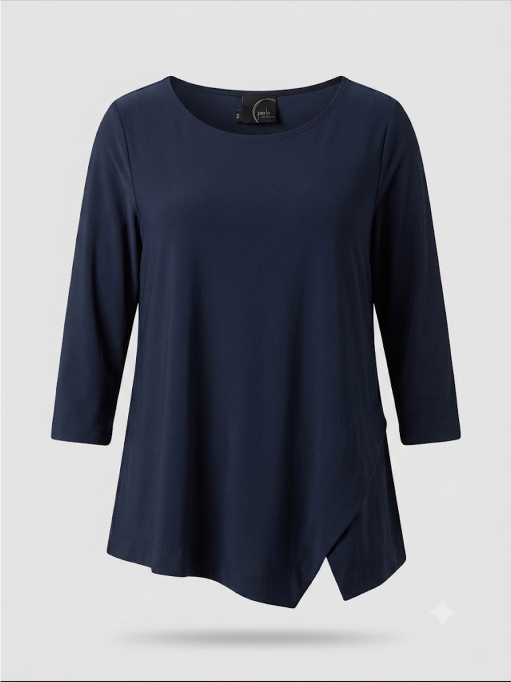 Porto Navy Asymmetric Hem 3/4 Sleeve Top